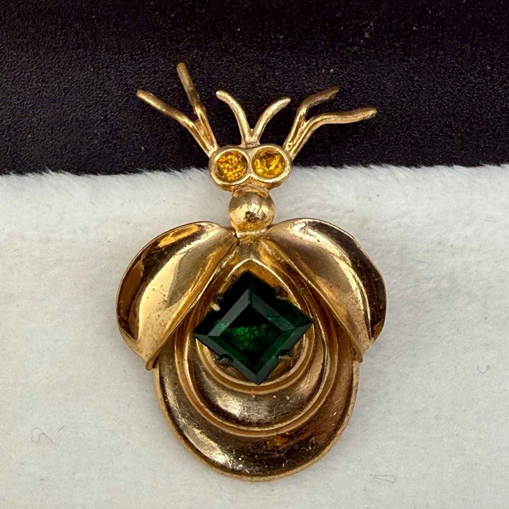 Vintage Insect Fur Clip Bug Gold Tone Rhinestone‎ - Picture 2 of 9